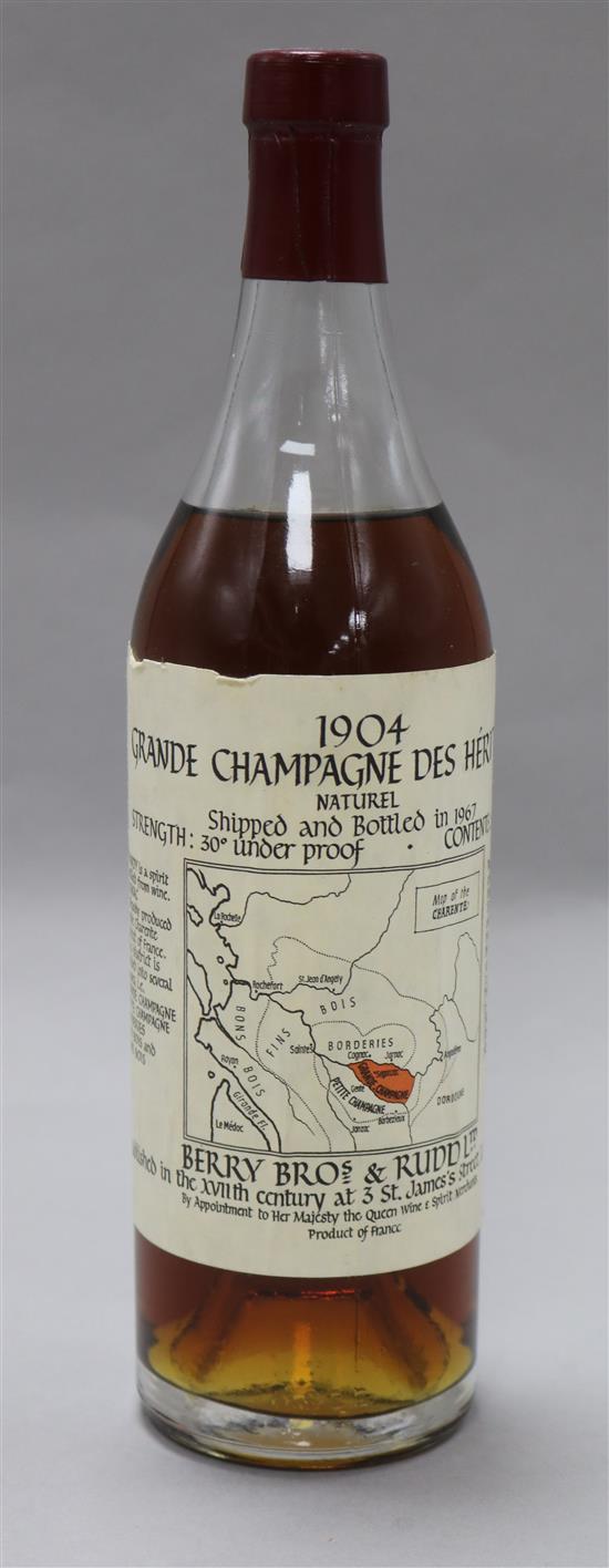 A bottle of 1904 Grande Champagne des Héritiers Cognac,